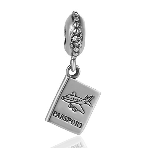 Product Cover SoulBeads 925 Sterling Silver Dangle Beads Airplane Travel Passport Charm with White Austrian Crystals World Trip Charms for Bracelet