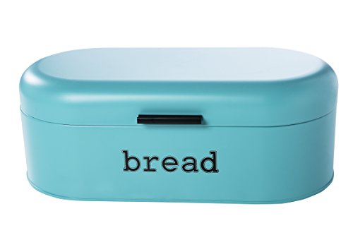 Product Cover Large Bread Box for Kitchen Counter - Bread Bin Storage Container With Lid - Metal Vintage Retro Design for Loaves, Sliced Bread, Pastries, Teal, 17 x 9 x 6 Inches