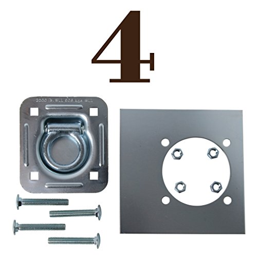 Product Cover Four Recessed Tie-Down D Rings, Square Trailer Cargo Tiedown Anchors, Mounting Lock Plate + Installation Bolting Hardware Accessories - Carriage Bolts, Hex Nuts, Flat Washers