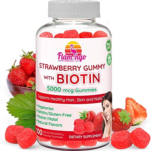 Product Cover Biotin Gummies 10,000 mcg serving for Women & Men with Non GMO Gluten Free Natural Strawberry Flavor| Vegetarian, Kosher Halal Vitamins for Hair & Nails | 100 Gummies