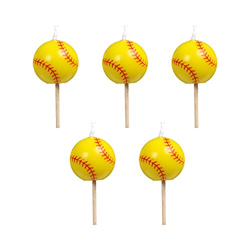 Product Cover Softball Birthday Candles (5 pack, spherical balls on picks) Girl's Fastpitch Softball - Extra Innings Collection by Havercamp