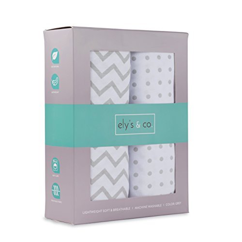 Product Cover Pack N Play Portable Crib Sheet Set 100% Jersey Cotton Unisex for Baby Girl and Baby Boy by Ely's & Co. (Grey Chevron and Polka Dot)