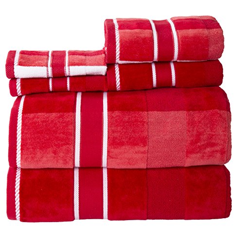 Product Cover Lavish Home Red 100% Cotton Oakville Velour 6 Piece Towel Set