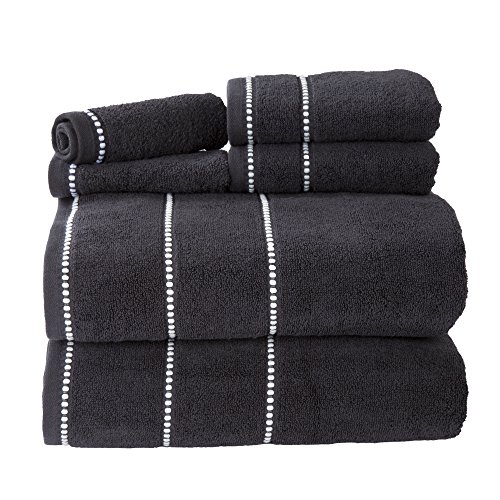 Product Cover Luxury Cotton Towel Set- Quick Dry, Zero Twist and Soft 6 Piece Set With 2 Bath Towels, 2 Hand Towels and 2 Washcloths By Lavish Home (Black / White)