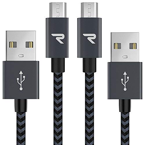 Product Cover RAMPOW Braided Micro-USB Cable [2-Pack 3.3ft] Android Charger Cable/Samsung Fast Charging Compatible Cable with Galaxy S7/S6, Sony, Motorola and more - Space Gray