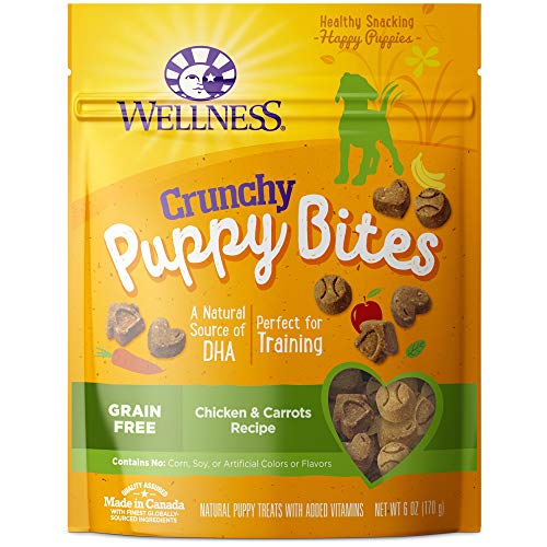 Product Cover Wellness Crunchy Puppy Bites Natural Grain Free Puppy Training Treats, Chicken & Carrots, 6-Ounce Bag