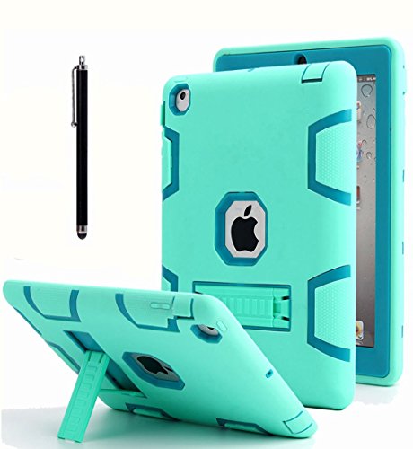 Product Cover iPad 2 Case,iPad 3 Case,iPad 4 Case, AICase Kickstand Shockproof Heavy Duty Rubber High Impact Resistant Rugged Hybrid Three Layer Armor Protective Case with Stylus for iPad 2/3/4 (Mint Blue+Green)