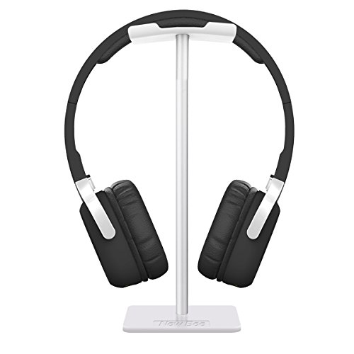 Product Cover Headphone Stand Headset Holder New Bee Earphone Stand with Aluminum Supporting Bar Flexible Headrest ABS Solid Base for All Headphones Size （Silver）