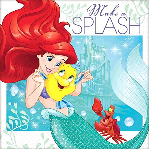 Product Cover Amscan Girls Enchanting Disney Ariel Dream Big Birthday Party Beverage Napkins (Pack Of 16), Green/Blue, 5