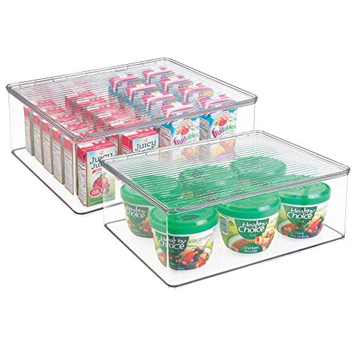 Product Cover mDesign Plastic Stackable Kitchen Pantry Cabinet/Refrigerator Food Storage Container Bin Box with Lid - Organizer for Packets, Snacks, Produce, Pasta - BPA Free, 2 Pack - Clear