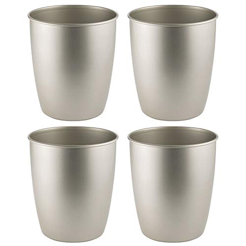 Product Cover mDesign Round Metal Small Trash Can Wastebasket, Garbage Container Bin for Bathrooms, Powder Rooms, Kitchens, Home Offices - Durable Steel - 4 Pack - Satin
