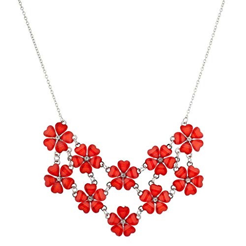 Product Cover Lux Accessories Silvertone n Red Acrylic Flower Floral Mini Statement Necklace