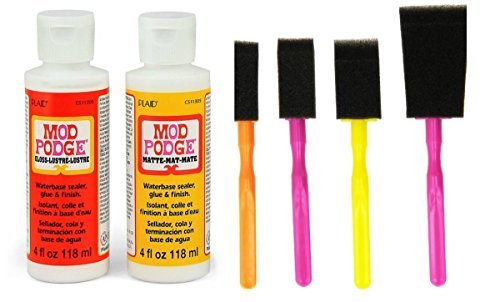 Product Cover Mod Podge Decoupage Starter Kit Bundle with 6 Items -- Gloss and Matte Medium with 4 Foam Brushes