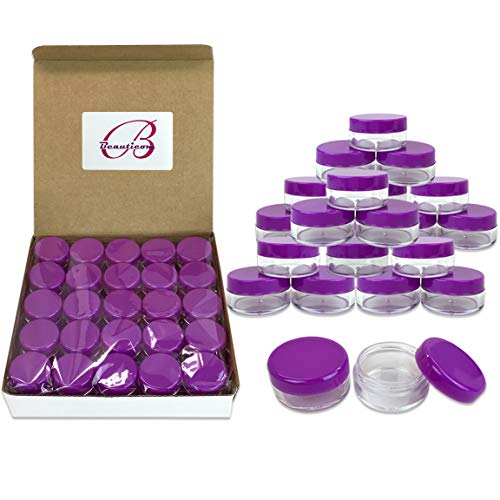 Product Cover Beauticom 5G/5ML Round Clear Jars with Purple Lids for Jams, Honey, Cooking Oils, Herbs and Spices - BPA Free (Quantity: 100 Pieces)