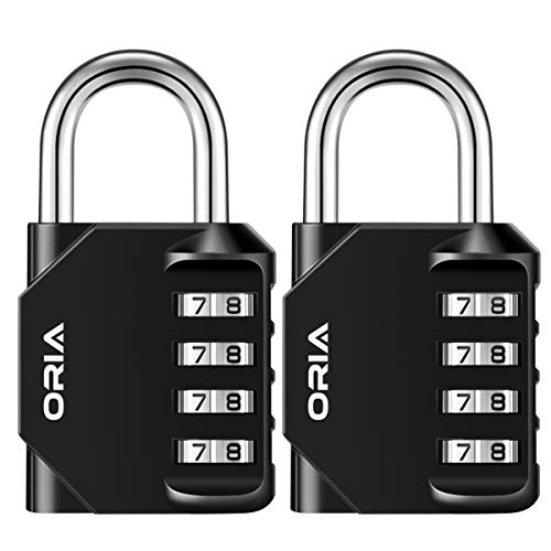 Product Cover ORIA Combination Lock, 4 Digit Combination Padlock Set, Metal and Plated Steel Material for School, Employee, Gym or Sports Locker, Case, Toolbox, Hasp Cabinet and Storage, Pack of 2, Black