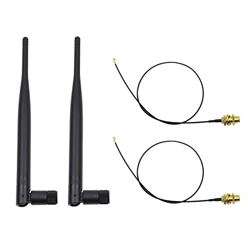 Product Cover Highfine 2 x 6dBi 2.4GHz 5GHz Dual Band WiFi RP-SMA Antenna + 2 x 35cm U.fl/IPEX Cable for Wireless Routers Mini PCIe Cards Network Extension Bulkhead Pigtail PCI WiFi WAN Repeater