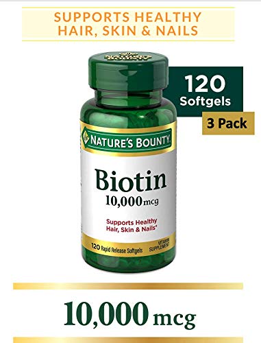 Product Cover Nature's Bounty Biotin 10,000 Mcg, Supports Healthy Hair, Skin and Nails, Rapid Release Softgels, 3 Pack, (360 Total)