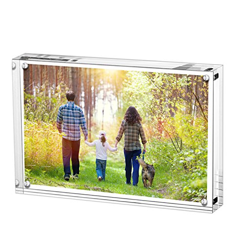 Product Cover Boxalls 4x6 Inches Acrylic Picture Frame, Desktop Frameless Photo Frame with Magnetic, Double Sided Transparent