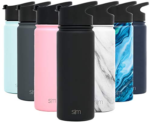 Product Cover Simple Modern 18 Ounce Summit Sports Water Bottle - Travel Mug Stainless Steel Tumbler Flask +2 Lids - Wide Mouth Double Wall Vacuum Insulated Black Leakproof - Midnight Black