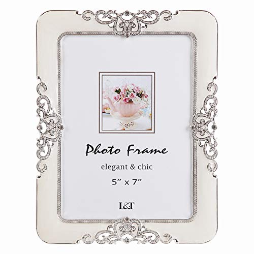 Product Cover L&T Home L&T Eternity Picture Frame Silver Metal with Ivory Enamelled and Crystals 5 x 7 Inch