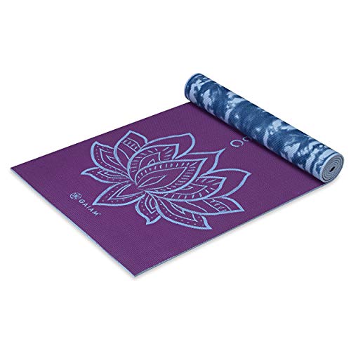 Product Cover Gaiam Yoga Mat Premium Print Reversible Extra Thick Non Slip Exercise & Fitness Mat for All Types of Yoga, Pilates & Floor Workouts, Purple Lotus, 6mm