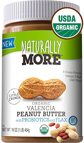 Product Cover Naturally More 100% Organic Peanut Butter - All Natural Valencia Peanuts - Probiotic Infused-Premium Roasted Peanut Taste-Heart Healthy Flax - Vegan - Gluten Free - Plant Based 16oz