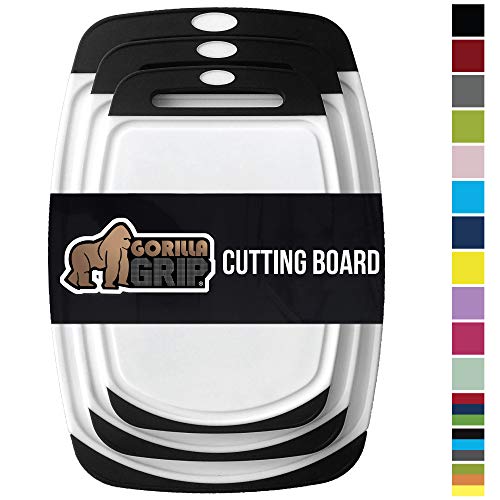 Product Cover Gorilla Grip Original Oversized Cutting Board, 3 Piece, BPA Free, Dishwasher Safe, Juice Grooves, Larger Thicker Boards, Easy Grip Handle, Non Porous, Extra Large, Kitchen, Set of 3, Black