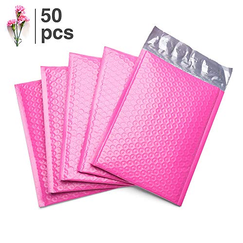 Product Cover Fu Global 4x8 Inch Poly Bubble Mailer Pink Self Seal Padded Envelopes Pack of 50