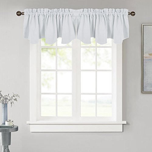 Product Cover NICETOWN Room Darkening Curtain Valance - 52 inches by 18 inches Scalloped Rod Pocket Home Decoration Valance Curtain Panel for Living Room/Bedroom, Greyish White, 1 Pack