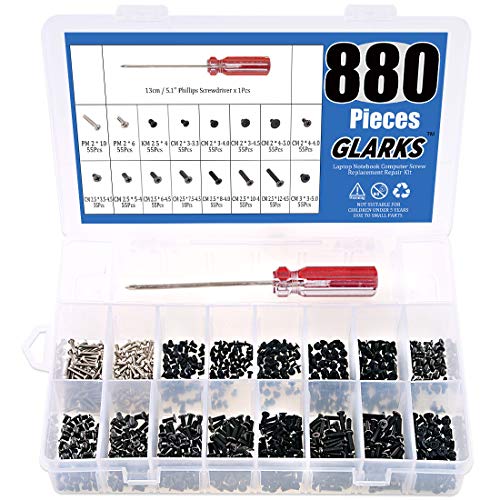 Product Cover Glarks 880pcs Laptop Notebook Computer Screw Replacement Repair Kit for Lenovo Dell Toshiba Sony Samsung HP Gateway (Extra: Phillips Screwdriver)