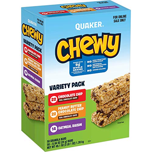 Product Cover Quaker Chewy Granola Bars, 3 Flavor Variety Pack, (58 Pack)