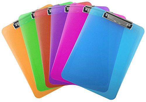Product Cover Trade Quest Plastic Clipboard Transparent Color Letter Size Low Profile Clip (Pack of 6) (Assorted)