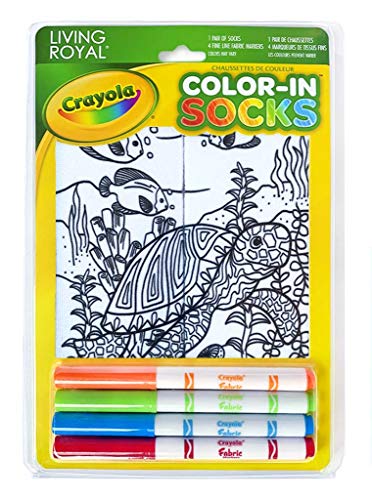 Product Cover Crayola Kid's Color-In Socks - Includes 1 Pair Of Socks And 4 Fabric Markers by Living Royal (Under The Sea)