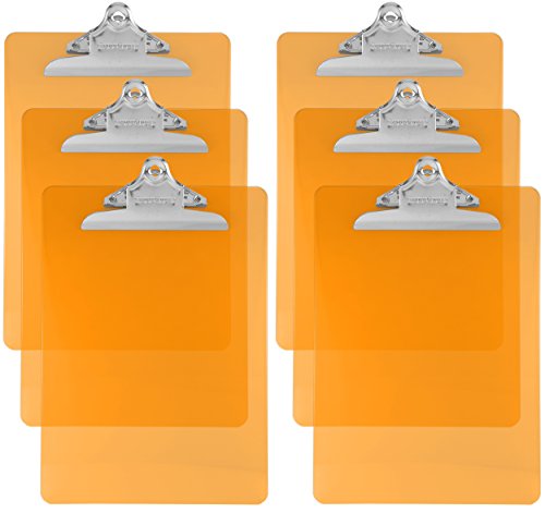 Product Cover Trade Quest Plastic Clipboard Transparent Color Letter Size Standard Clip (Pack of 6) (Orange)