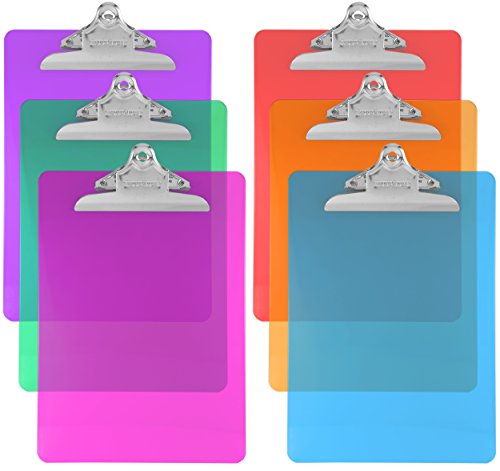 Product Cover Trade Quest Plastic Clipboard Transparent Color Letter Size Standard Clip (Pack of 6) (Assorted)