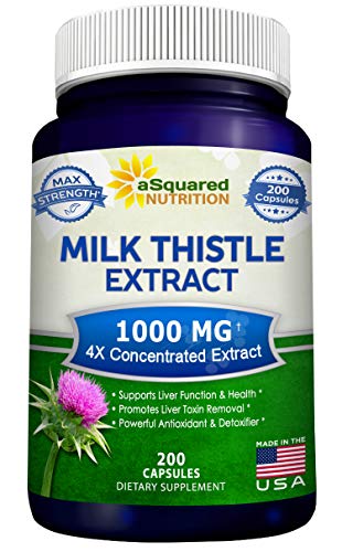 Product Cover Pure Milk Thistle Supplement 1000mg - 200 Capsules, Max Strength 4X Concentrated Extract 4:1 Milk Thistle Seed Powder Herb Pills, 1000 mg Silymarin Extract for Liver Support, Cleanse, Detox & Health