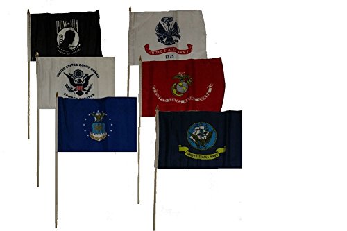 Product Cover 12x18 Military 5 Branches Army Navy Marines Air Force Coast Guard and Pow Mia Stick Flag Set 6 12