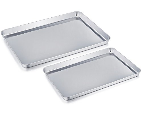Product Cover TeamFar Baking Sheet Cookie Sheet Set of 2, Pure Stainless Steel baking Pan Tray Professional, Non Toxic & Healthy, Mirror Finish & Rust Free, Easy Clean & Dishwasher Safe