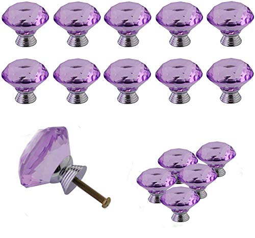 Product Cover YUYIKES 40mm Diamond Shape Crystal Glass Cabinet Knobs Purple 12 Pack for Drawer Chest Bin Dresser Cupboard