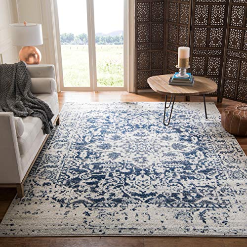 Product Cover Safavieh Madison Collection Cream and Navy Distressed Medallion Area Rug (4' x 6')