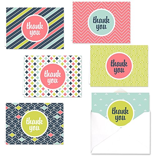 Product Cover Mod Thank You Note Card Assortment Pack - Set of 36 cards - 6 designs blank inside - with white envelopes (53876)