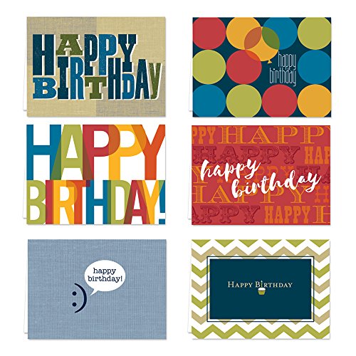Product Cover Snappy Birthday Note Card Assortment Pack - Set of 36 cards per package - 6 designs blank inside - with white envelopes