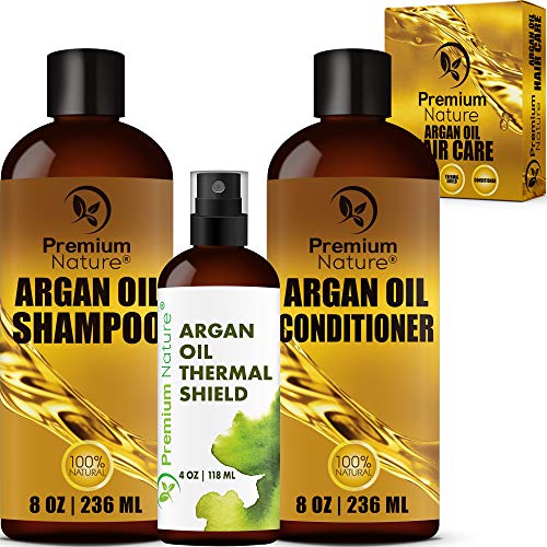 Product Cover Argan Oil Hair Treatment Gift Set - 3 Value Pack: Morrocan Argan Oil Shampoo 8oz Conditioner 8 oz & Hair Heat Protectant Spray 4oz Sulfate Free Natural Damaged Hair Growth Repair Packaging May Vary