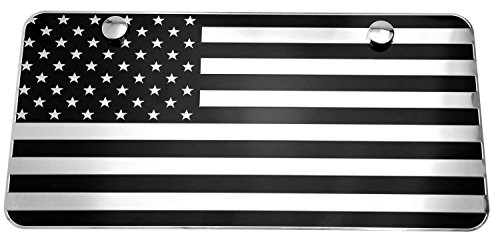 Product Cover LFPartS USA American Black & Chrome Flag Embossed Stamped Metal License Plate 2 Hole (12