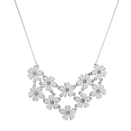 Product Cover Lux Accessories Silvertone and White Flower Floral Mini Statement Necklace