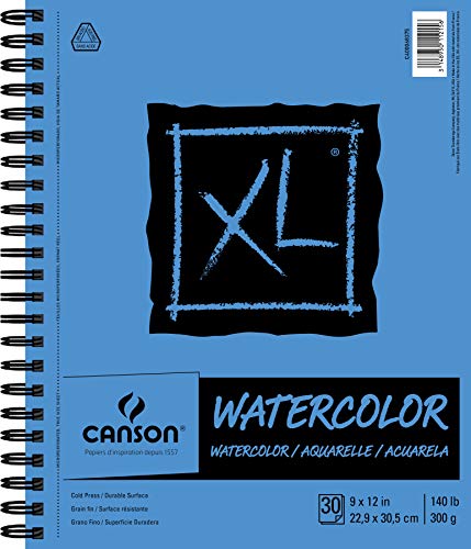 Product Cover Canson XL Series Watercolor Textured Paper, Use with Paint Pencil Ink Charcoal Pastel and Acrylic, Side Wire Bound, 140 Pound, 9 x 12 Inch, 30 Sheets