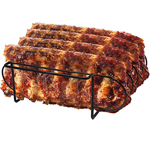 Product Cover Sorbus Non-Stick Rib Rack - Porcelain Coated Steel Roasting Stand - Holds 4 Rib Racks for Grilling & Barbecuing (Black)