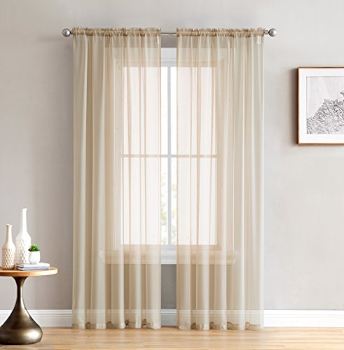 Product Cover HLC.ME Antique Taupe Sheer Voile Window Treatment Rod Pocket Curtain Panels for Bedroom and Small Windows (54 x 63 inches Long, Set of 2)