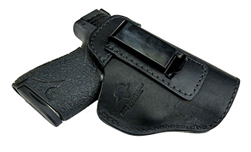 Product Cover Relentless Tactical The Defender Leather IWB Holster - Made in USA - for S&W M&P Shield - Glock 17 19 22 23 32 33 / Springfield XD & XDS/Plus All Similar Sized Handguns - Black - Right Handed
