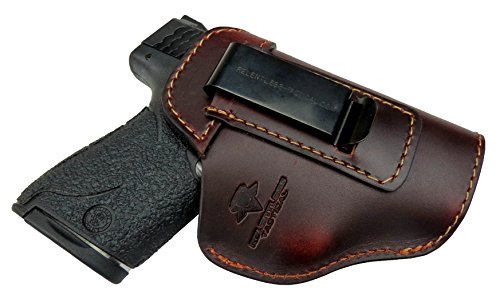Product Cover Relentless Tactical The Defender Leather IWB Holster - Made in USA - for S&W M&P Shield - Glock 17 19 22 23 32 33 / Springfield XD & XDS/Plus All Similar Sized Handguns - Brown - Right Handed